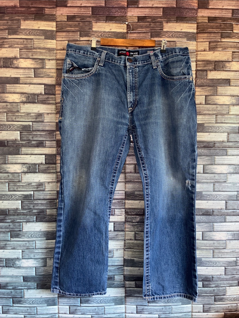 Pre owned Ariat Work FR Low Rise M4 Boot Cut Denim Blue Jeans  Mens 40x30